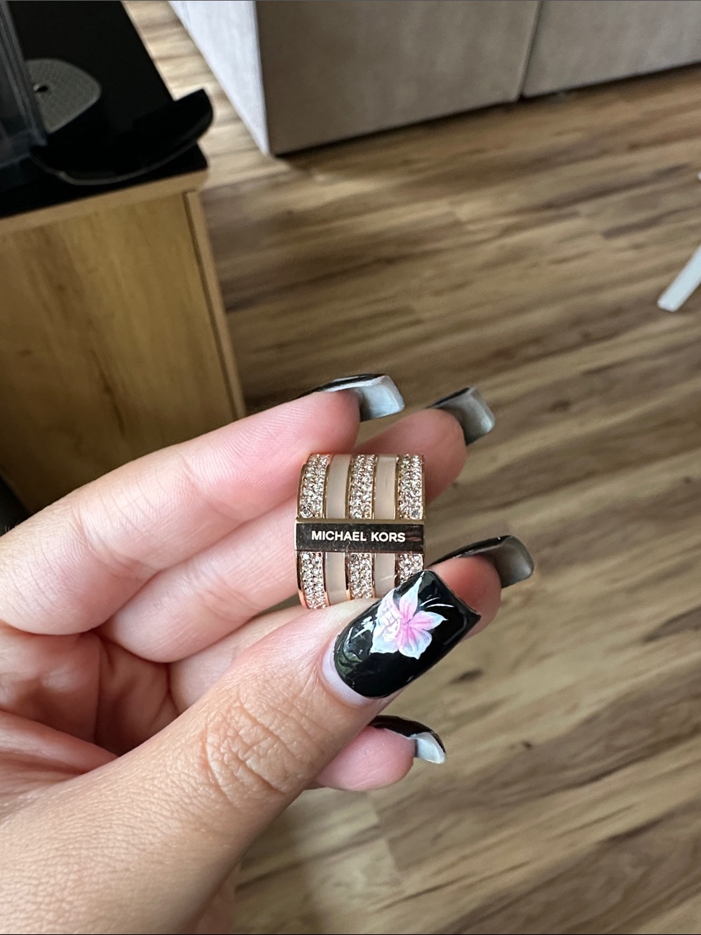 Michael Kors Rose Gold and Blush Enamel Pave Band Ring